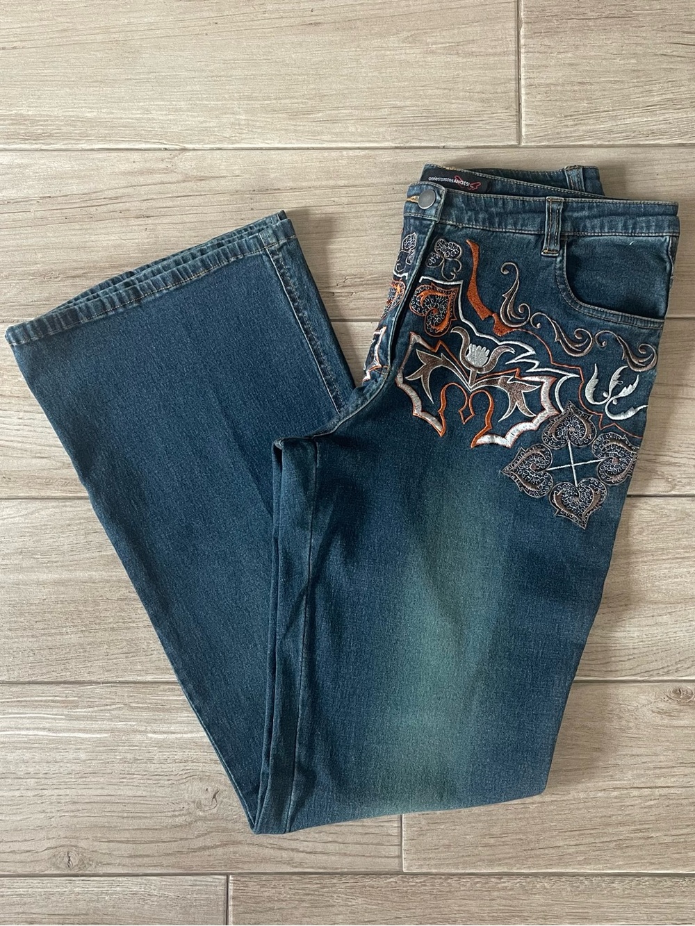 Vintage Y2K Western Embroidered Sand Wash Flare Jeans